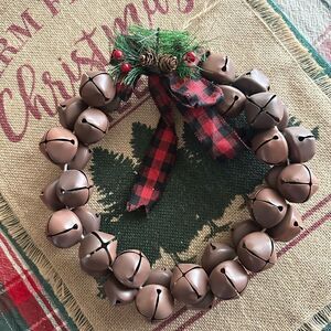 Christmas Jingle Bell Buffalo Plaid Hanging Wreath